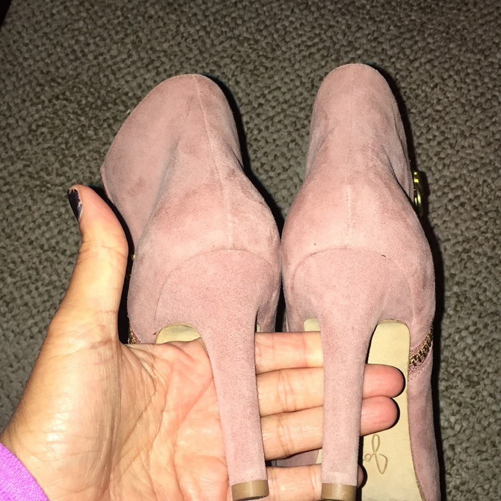 JOIE REAL SUEDE BLUSH COLOR PEEP TOE LEATHER SOLED EUC BOOTIES WORN 1x size eu40 - Picture 5 of 13